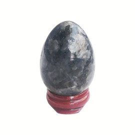 Sunshcat Natural Black Labradorite Egg Shaped Meditation Chakra and Home Decor Balance Crystals and Healing Stones Statue Set,35 * 50mm Easter and Thanksgiving Gift,with Wooden Bracket