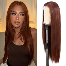SOMIARIK Wear and Go Glueless 13×6 Synthetic Lace Front Wigs Chestnut Brown Lace Front Highlight Wig Bleached Knots Pre Plucked with Natural Hairline Heat Resistant Fiber for Daily Cosplay 26 Inch