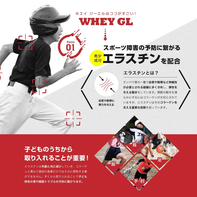ジュニアプロテイン 【WHEYGL】グレープフルーツ味 675g（45回分） エラスチン配合 WPI製法 ホエイプロテイン WHEY PROTEIN