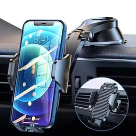 3-in-1 Car Phone Holder 360° Adjustable Car Phone Mount, Cell Phone Holders for Your Car for Dashboard Vent, All Smartphones & Car Models (Black) [122+LBS Strongest Suction & Stable Clamp Arm]