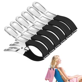 Pack of 6 Towel Clips for Beach Loungers, Large Clothes Pegs, Stainless Steel, Towel Clips with Protective Cover, Metal Beach Towel Clips for Laundry, Beach Towel and Thick Clothes