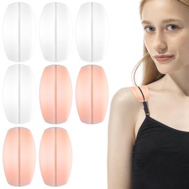 4 Pairs Silicone Bra Strap Cushions Holder, Bra Strap Gel Pads, Non-Slip Shoulder Pads, Bra Strap Cushion Pads, Soft Holder, Non-Slip Pliable Shoulder Protectors Pads(2 Pairs White+2 Pairs Nude)