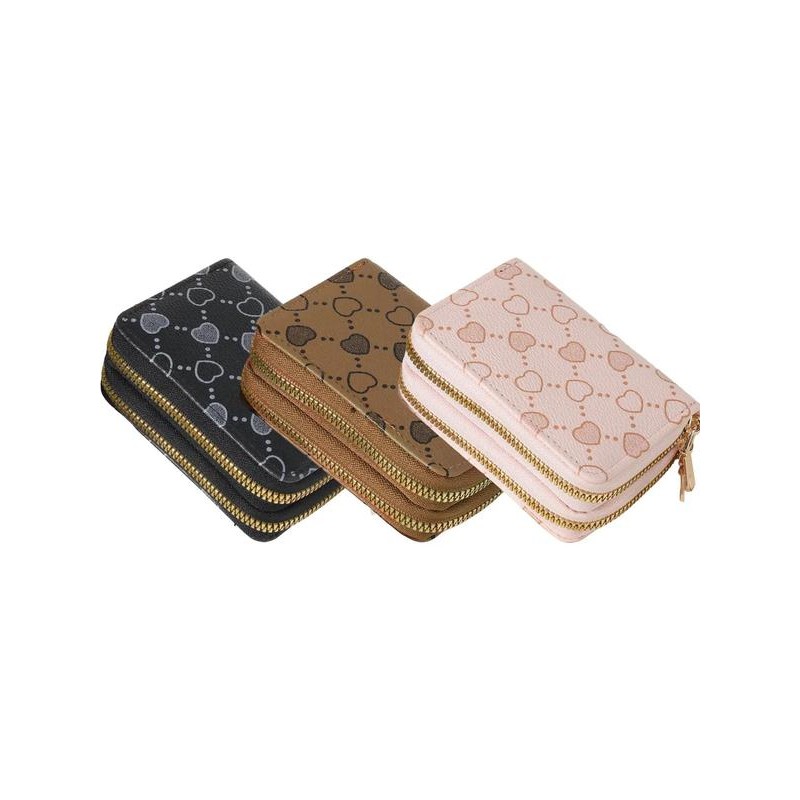 Women's Summer Retro Heart Print Double Zipper Around Coin Purse,