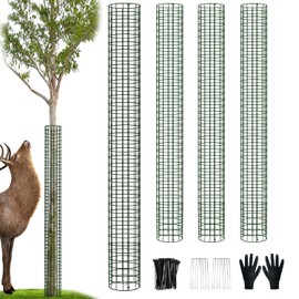 chicarry 48" Metal Tree Trunk Protector, 4 Pack Mesh Tree Guards Tree Protectors with Zip Ties, Stakes, ExpandableTree Trunk Protector Guard, Tree Protectors from Deer, Mower, Animals(48",4 Pack)