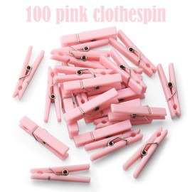 100 Mini Clothes Pin for Baby Shower Girl Game, 1.37 Inch Pink Plastic Small Clothespin Gender Reveal Party Favors (Pink)