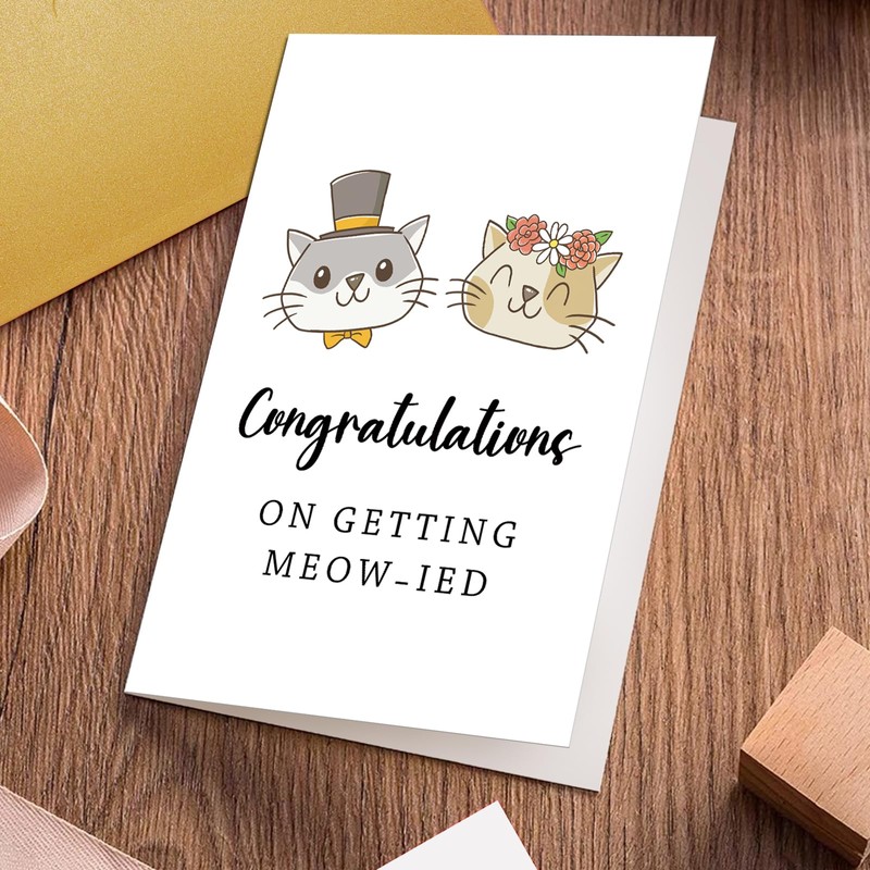 Funny Cat Wedding Card for Newlywed Couple, Just Married Pun