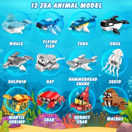 Party Favors for Kids- Ocean Animals Building Blocks Sets for Goodie Bags Stocking Stuffers Classroom Prizes 12 Pack Building Toy Christmas Birthday Easter Gifts for Boys Girls Kids 6+