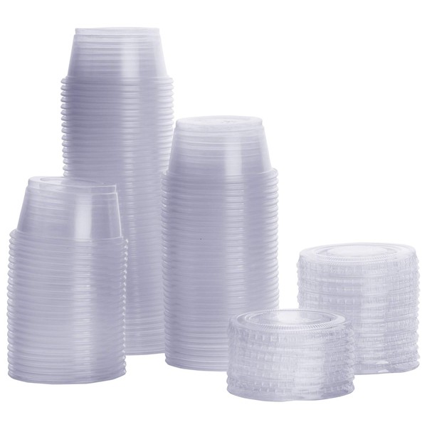[100 Sets - 2 oz.] Plastic Portion Cups With Lids, Souffle Cups, Jello Shot Cups