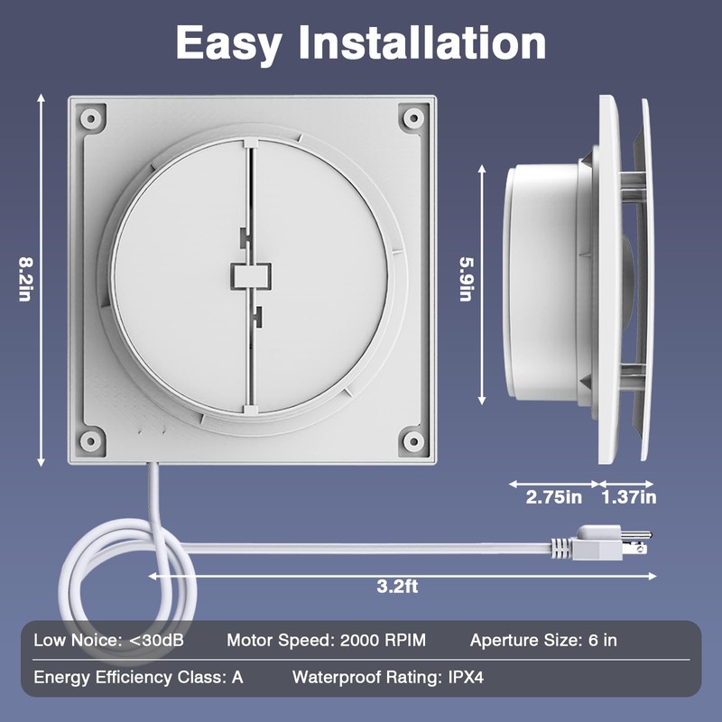 Bathroom Exhaust Fan,6 Inch Small Compact Window Exhaust Fan,Wall Mount