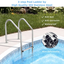 GarveeLife Swimming Pool Ladder, 304 Stainless Steel 3-Step Pool Ladder for In-Ground Pool, Heavy Duty Non Slip Steps, Easy to Install and Climb
