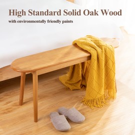 Cttasty Entryway Bench, Solid Wood Dining Bench, Midcentury End of Bed Bench w/Rounded Corner, Outdoor Bench w/Robust Construction, Bedroom Bench, 10.24" W x 17.72" H（Natural 39.4inches）