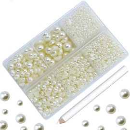 Briskbloom 3600PCS Half Pearls for Crafts, Ivory Flatback Pearls for Tumblers Crocs Shoes Cups Scrapbooking, 2mm 3mm 4mm 5mm 6mm 8mm Faux Half Pearls, Imitation Loose Pearls