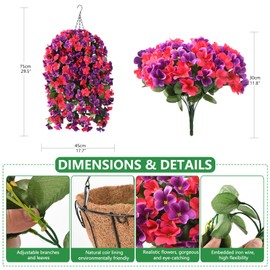 Artificial Flowers Hanging Basket for Outdoors, Fake Hanging Flower Spring Decor, UV Resisitant Faux Silk Begonia for Outside Home Front Porch Patio Balcony Decoration