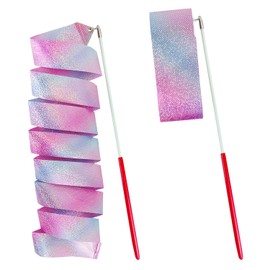 REEKNOKOL 2Pcs Gymnastics Ribbon, 78.7 Inch Dance Ribbons for Children Rhythmic Gymnastics Ribbon Colorful Ribbon Wand Dance Ribbon for Kids Fits Artistic Dancing Gymnastics (Pink)