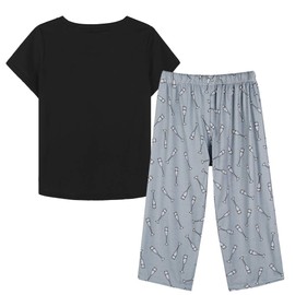 YIJIU Women Soft Comfy Pajamas Wine Glass Short Sleeve Capri Pants PJS Set, Wine Glass, X-Large