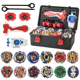 Dhqkqg 12-in-1 Battle Spinner Set, Bey Burst Turbo Blade Set, Bey Battle Spinner with Box, Metal Fusion Blade Spinning Top Set, with Handle, Spinning Top Blade Battle Set, 12 Burst Spinning Tops, 3