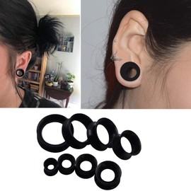Qmcandy 1 Pair Black Thin Silicone Flexible Ear Skin Hollow Tunnels Plugs Earlets Piercing 0g