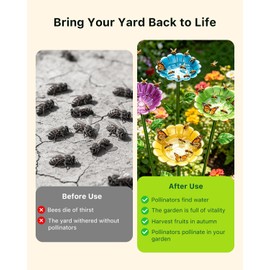 4 Pack Watering Station for Bee Butterflies Pollinator Insect Outdoors Drinking Water, Metal Feeder Cup for Garden Backyard Balcony Planters Decors, Standing Colors Hummingbird Bath with Flower Design