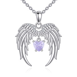 VONALA Angel Wings Necklace S925 Sterling Silver 14K White Gold Plated Cubic Zirconial Angel Wings Pendant Necklace for Women Men