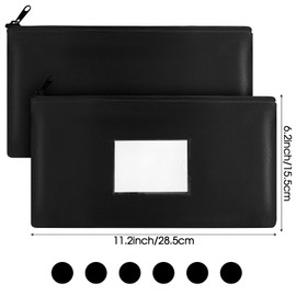 30 Pieces Money Bank Bag with Zipper Pouch for Cash 11 x 6 Inch Security Bank Deposit Bag with Clear Window Leatherette Money Cash Coin Wallet(Black)