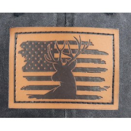 Leather Hunting Gifts for Men Women, Funny American Flag and Deer Skull Hunting Embroidered Adjustable Baseball Cap, Deer Hunting Accessories Outdoor Hunter Hat Black