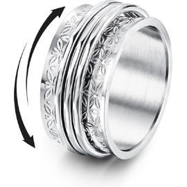 Spinner Rings Moon Star Flower Butterfly Anxiety Rings for Women Men (Silver Butterfly, 8)