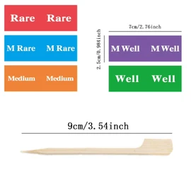 WADY 500 Pcs Bamboo Wood Steak Markers, 500 Pcs with Meat Doneness Marker Stickers Steak, Temperature Sticks Bamboo Paddle Skewers Sticks Natural Wooden Paddle Food, Charcuterie Accessories