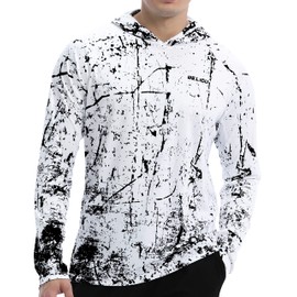 WELIGU Mens Shirts Sun Protection Fishing Shirt for Men UPF 50+ Moisture Wicking Rashguard Swimming Running Black and White Medium