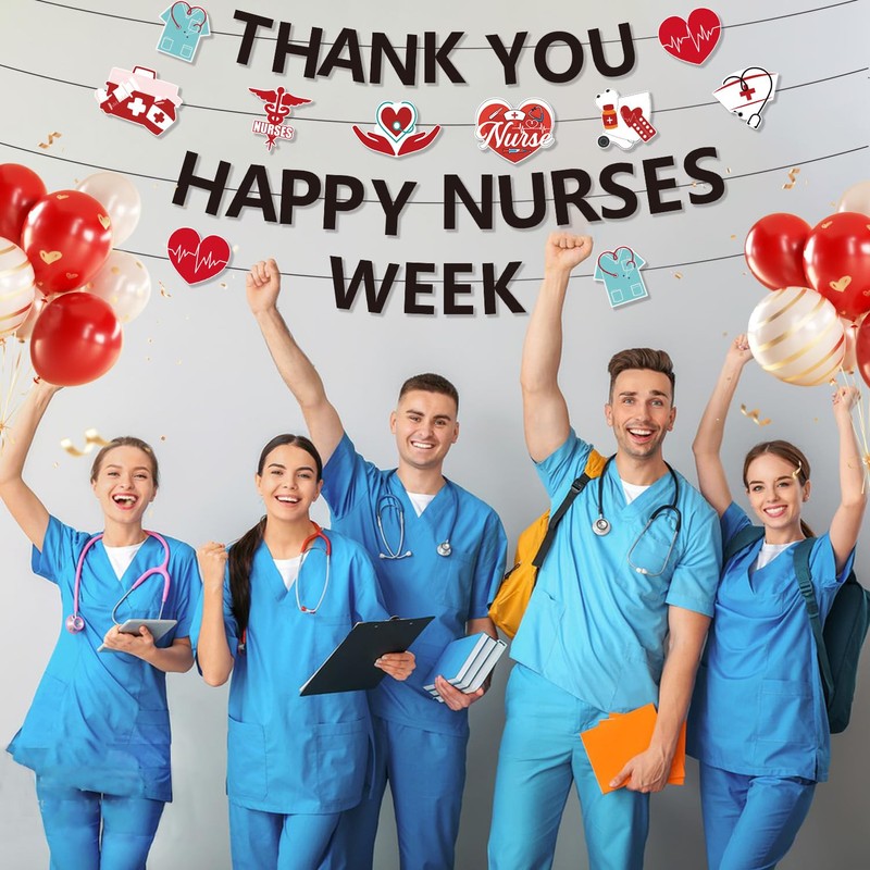 NUTTYBASH Nurses Week Banner Decorations, Happy Nurses Week Banner, Thank