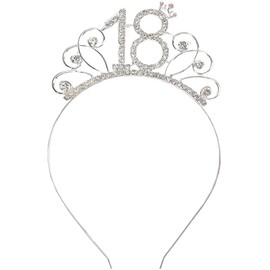 18th Birthday Tiara, White with Diamonds Tiara for Women, 18th Birthday Gifts for Happy 18th Birthday Party Favor Supplies