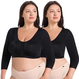 Plus Size Women's Arm Shaper Tops Arm Lift Slimmer Compression Sleeves Support Garment Post Surgical Corrector Tank Top, Black+black, 4X-Large