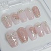 Pink heart glitter handmade nail tips - short nose pin