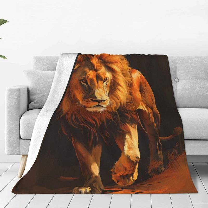 Bidesk Lion Blanket Soft Cozy Flannel Throw, Warm Lightweight Fuzzy