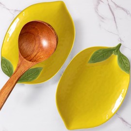 2Pcs Spoon Rests, Ceramic Spoon Rest Lemon Spoon Rest for Kitchen Counter, Heat-Resistant Utensil Holder for Stovetop, Cooking Spoon Holder for Spoons Utensil Rest Spatula Rest Ladle Rest Set of 2
