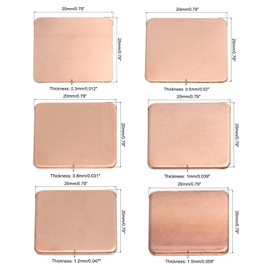 QUARKZMAN Heatsink Copper Pad Disc 20 mm x 20 mm 0.3 mm/0.5 mm/0.8 mm/1 mm/1.2 mm/1.5 mm Thermally Conductive Heatsink for Electronics Chip Cooling Set of 2