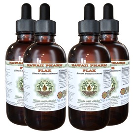 Flax Alcohol-Free Liquid Extract, Organic Flax (Linum usitatissimum) Dried Seed Glycerite Hawaii Pharm Natural Herbal Supplement 4x4 oz