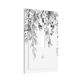 Nijuodnijir Decorative Light Switch Cover Grey Floral Plant Eucalyptus Leaf Flower 1 Gang Single Toggle Device Electrical Faceplate Switchplates Decorator Outlet Wall Plate For Bed Room Living Room