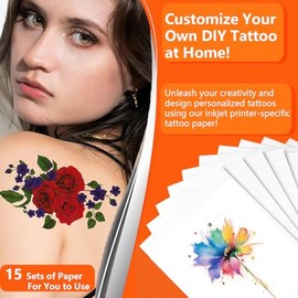 Papel para Tatuajes Temporales, Tattoo Paper para Impresoras de InyeccióN de Tinta, 15 hojas A4, Autoadhesivo, Impermeable, Patrones Personalizados de
