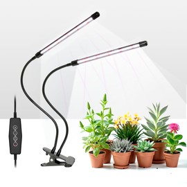 iPower Plant Grow Light, 6000K Full Spectrum Clip LED Growing Lamp for Indoor Plants, Automatic Timer & 5 Dimmable Levels, 2 Tubes