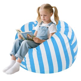 COMAX Bean Bag Chair for Kids, Kid Beanbag Chair Cute, Cotton Canvas Lazy Chair with Shredded Foam Filling, Stuffed Floor Sofa Couch for Boys and Girls, Blue