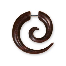 Fly Style Fake Piercing Spiral Earring Made of Horn, Bone or Wood with Screw Closure, Choice of Material: Sono Wood, Pack of 1