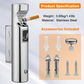 Aschenbecher Wandmontage, Wandmontierter Zigarettenstummelbehälter mit Schloss, Aschenbehälter Edelstahl Wandaschenbecher Tubular öffentliche Aschenbecher für Terrasse, Restaurant, Hotel