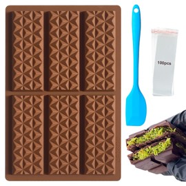 Kaemi Dubai Chocolate Bar Mold Deep Thick Chocolate Molds Silicone Candy Bar Mold for Filling Knafeh Pistachio Chocolate Bar(Pyramid)