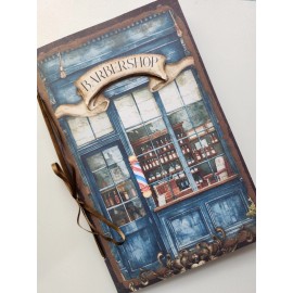 Handmade Junk Journal Booklet "THE BARBERSHOP" Masculine Handmade Vintage LG 9x6 40p
