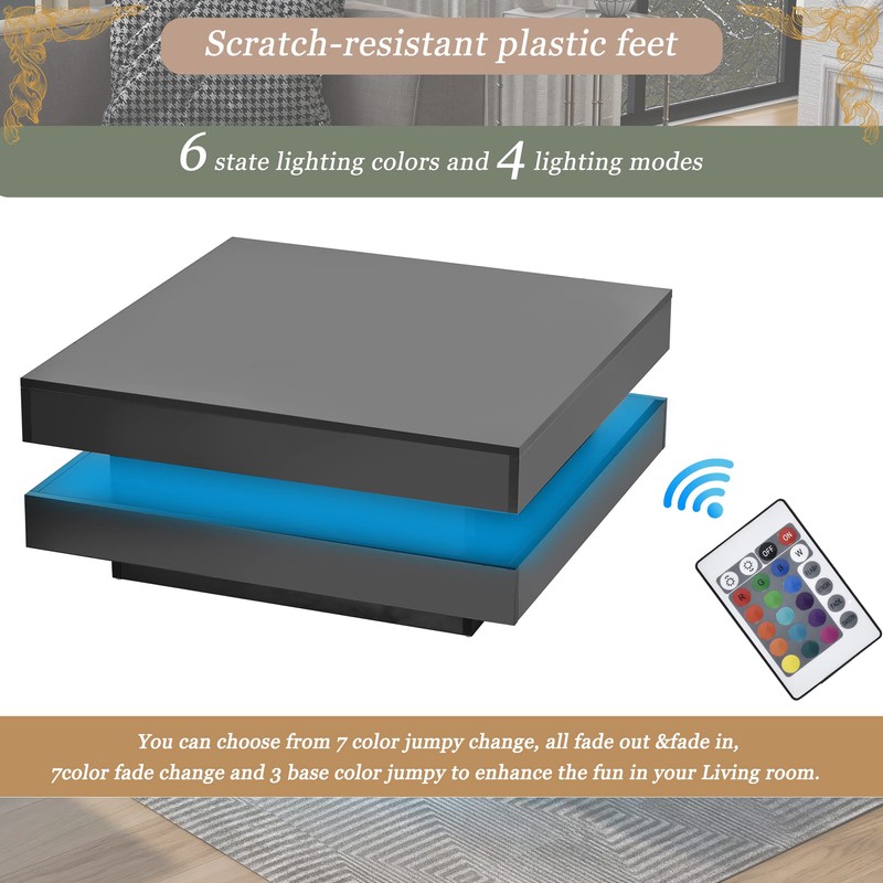 LED Coffee Table Modern High Gloss Cocktail End Table with