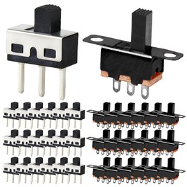 DAOKAI 20 Pcs High Knob Vertical Slide Switches SPDT 3 Pin 2 Position 1P2T 5mm SS12D10 & SS12F15 Panel Mount Micro Mini Latching Toggle Switch for Toy/Audio Equipment/DIY