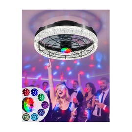 Disco Ceiling Fans with Lights,7 Color Disco Ball Modes, Flush Mount Low Profile Ceiling Fan with Light and Remote Control Dimmable 3 Color Reversible Motor 6 Speeds for Bedroom Living Room Party