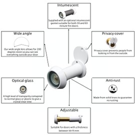 Door Viewer White Peephole Wide Angle 50-75mm Thick Doors