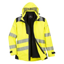 Portwest PW365 Men's Hi Vis Waterproof Rain Jacket - Reflective 3-in-1 Safety Jacket with Detachable Full Zip Sweatshirt Yellow/Black, XX-Large