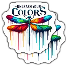 Vibrant Dragonfly Sticker - Unleash Your Colors Decal 5-inch Rainbow Art Colorful Insect Decorative 2-Pack Stickers CCSTICKER01484